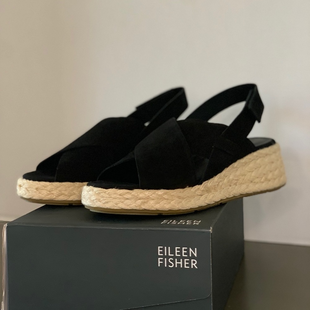 Timor LT Black Leather Sandals with jute wrapped wedge size 9.5!